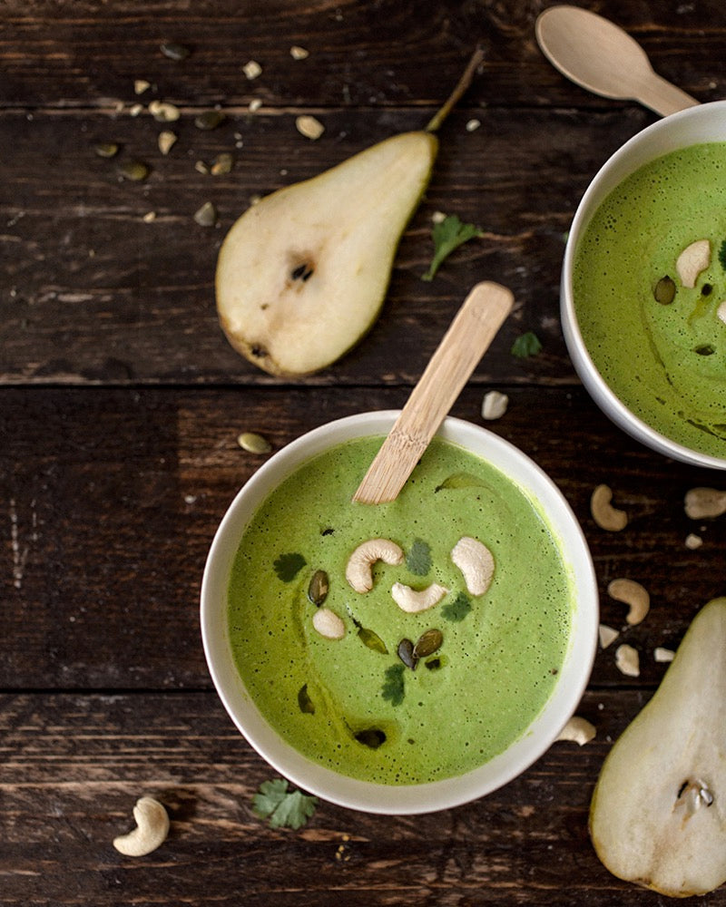 Steamed Salmon + Quinoa + Spinach Soup + ½ Pear