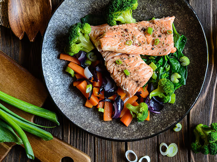 Steamed Salmon + Quinoa + Spinach Soup + ½ Pear